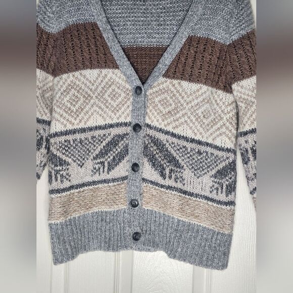 Old Navy L Gray White Brown Knitted Lngslv WOOL Blend Buttons Up Women Cardigan - Picture 3 of 8